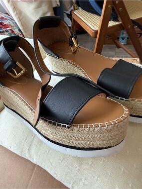 See By Chloe Espadrille Platform Sandals 41 Black Like New